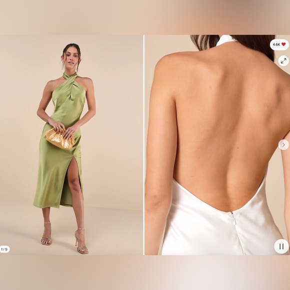 NWT Lulus Beyond Classy Chartreuse Satin Halter Midi Dress Green - Size S - Picture 4 of 4